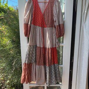 Gina Dress in Patchwork Red EUC
